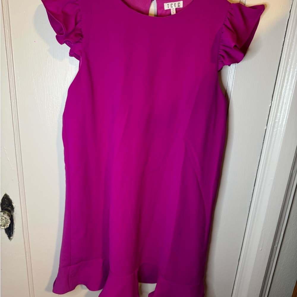 TCEC Pink A-line Flutter Sleeve Cocktail Dress